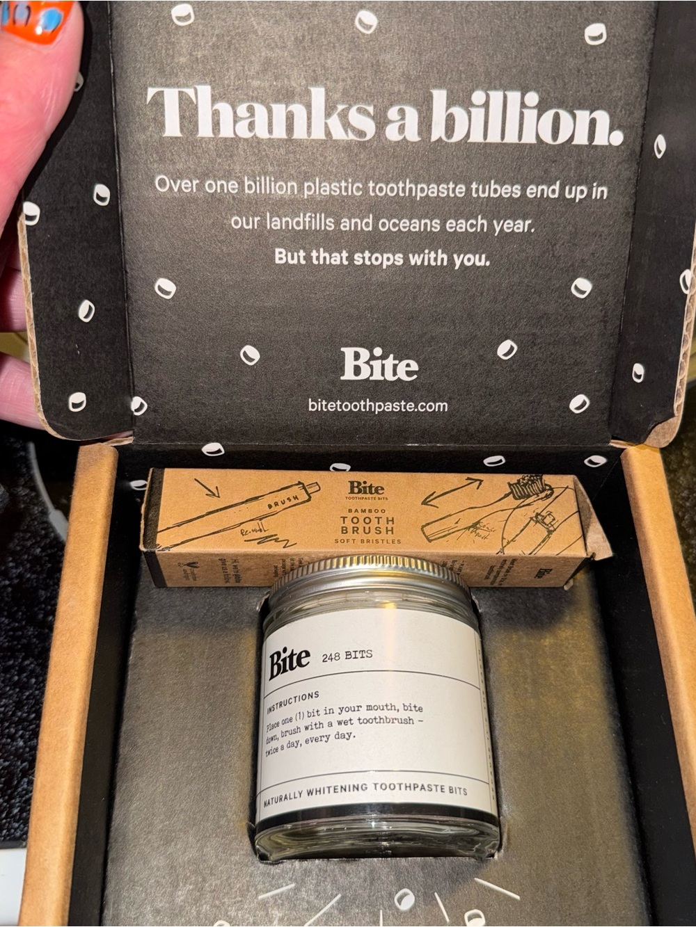 Bite toothpaste bits & bamboo toothbrush